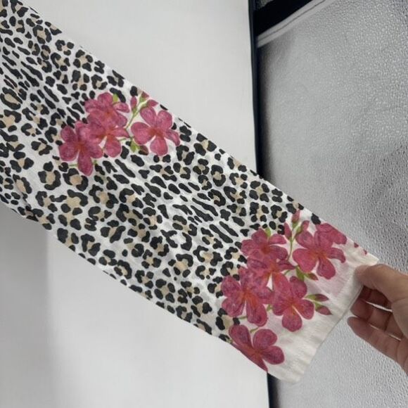 Graham Kandiah Leopard Print Floral 100% Cotton Tunic Top Resort  Coverup Size S - Picture 6 of 9